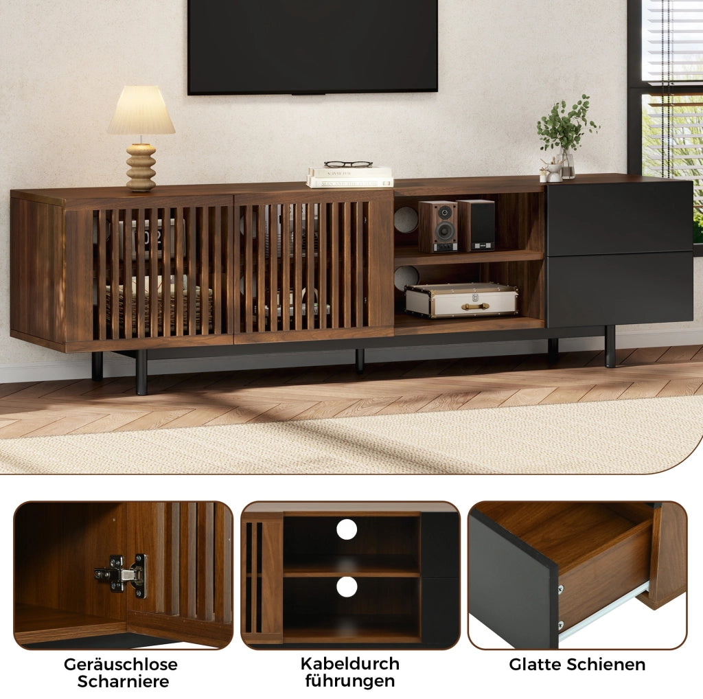 Mobile porta televisore 160 cm in MDF, finitura noce e nera