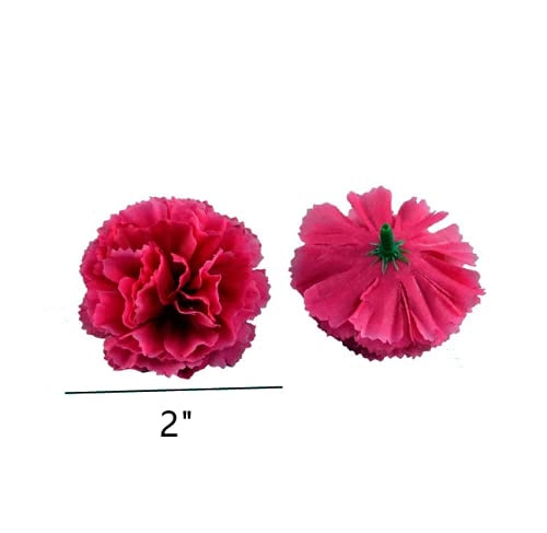 Fiori artificiali di garofano, 50 pezzi, 5 cm, con stelo, color viola-rosso