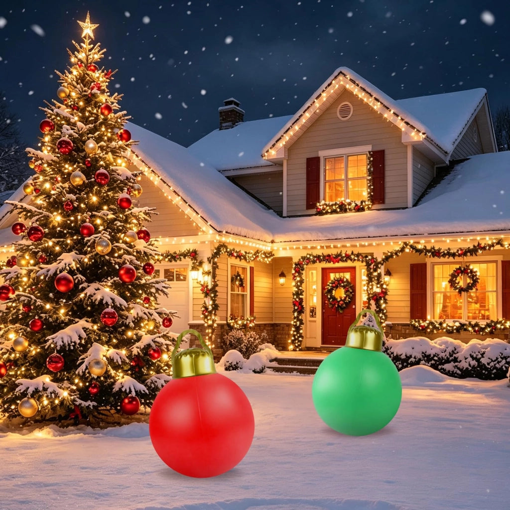 Palline di Natale gonfiabili, 30 cm, rosse e verdi, in PVC, adatte per interni ed esterni