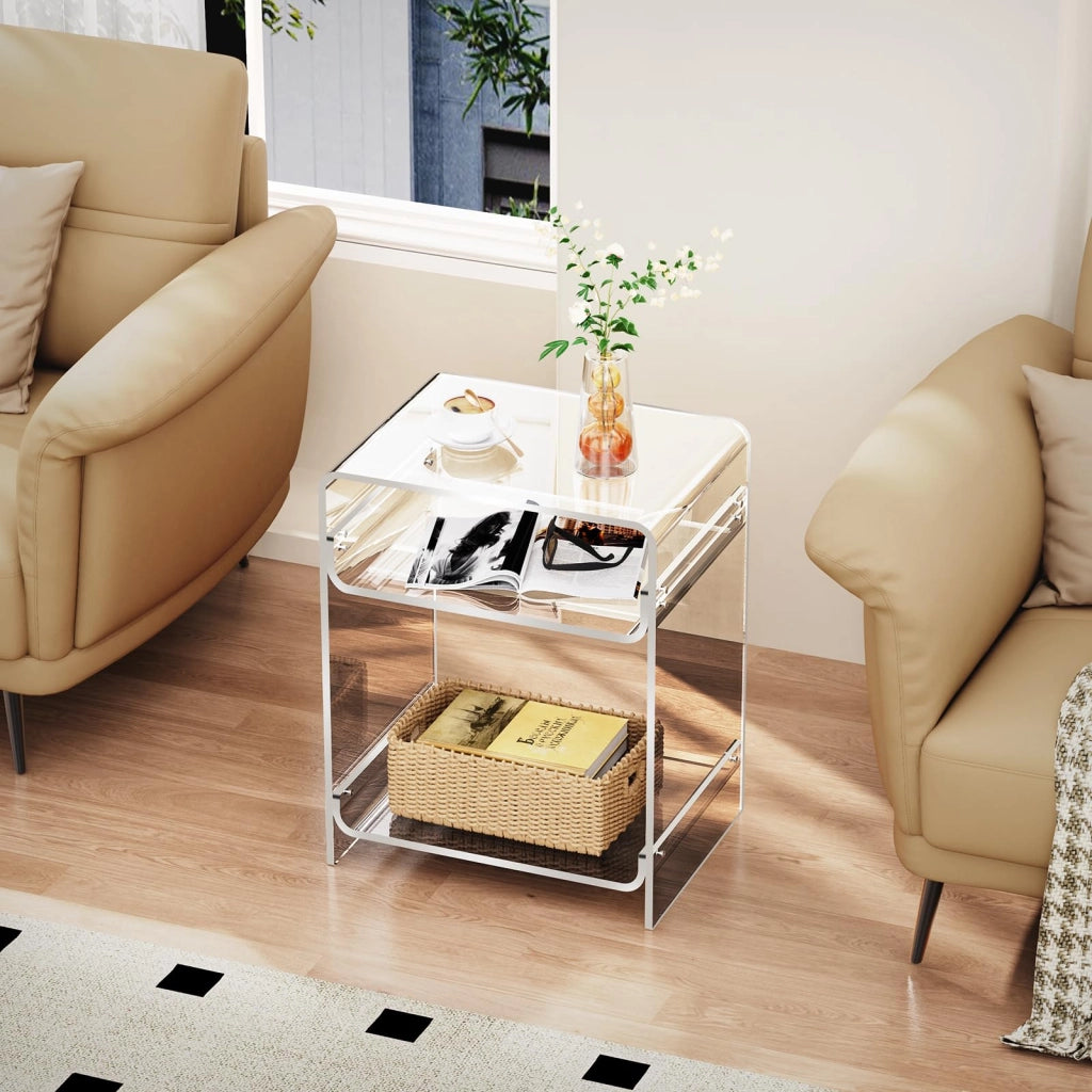 Tavolino ausiliario, dimensioni 40x30x50 cm, in acrilico trasparente