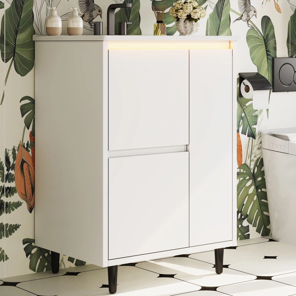 Mobile bagno bianco 61x46,5x87 cm con lavabo in ceramica integrato e cassetti soft-close