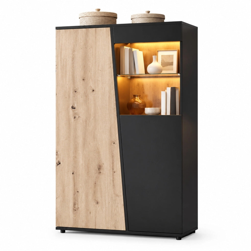 Vetrina alta con LED Bluetooth, 2 ante, 80x35x139,5 cm