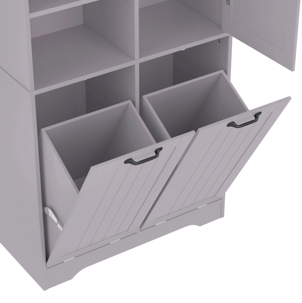 Mobile da bagno in MDF grigio 78x35x172 cm con doppio cestino per biancheria e ripiani regolabili