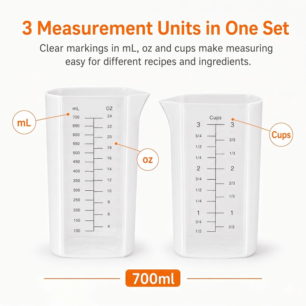 Set di misurini, 2 pezzi, in silicone e PP, da 250 ml e 700 ml