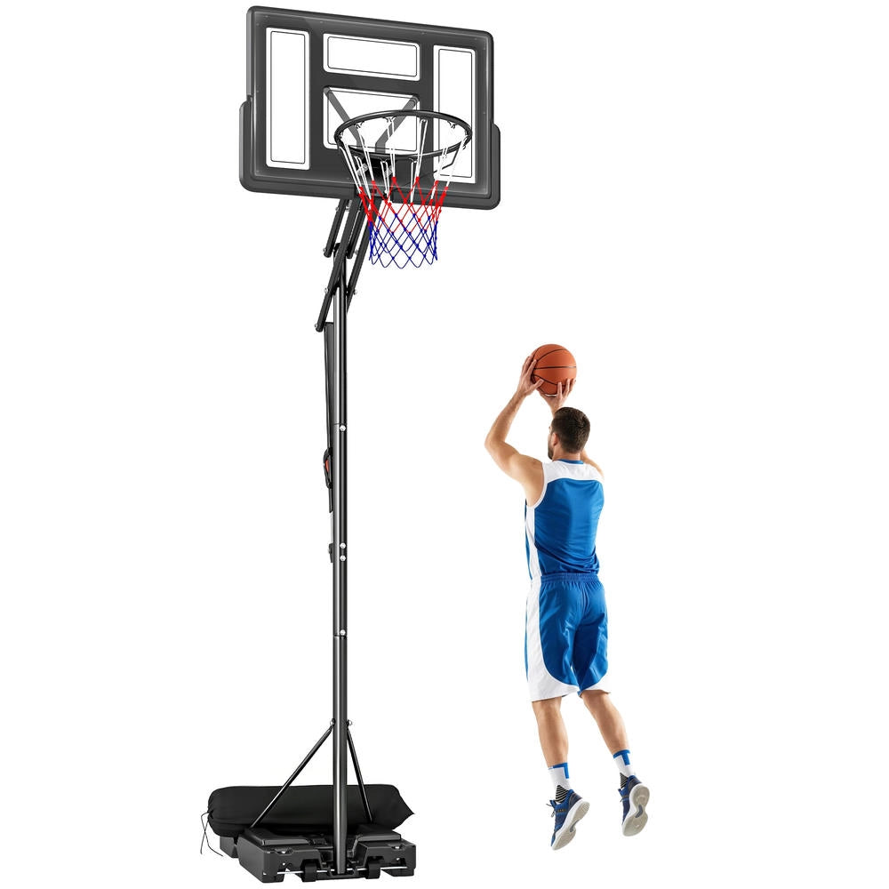 Canestro da basket per esterni regolabile con base riempibile e rotelle in acciaio, PE e PC 120x120x370 cm