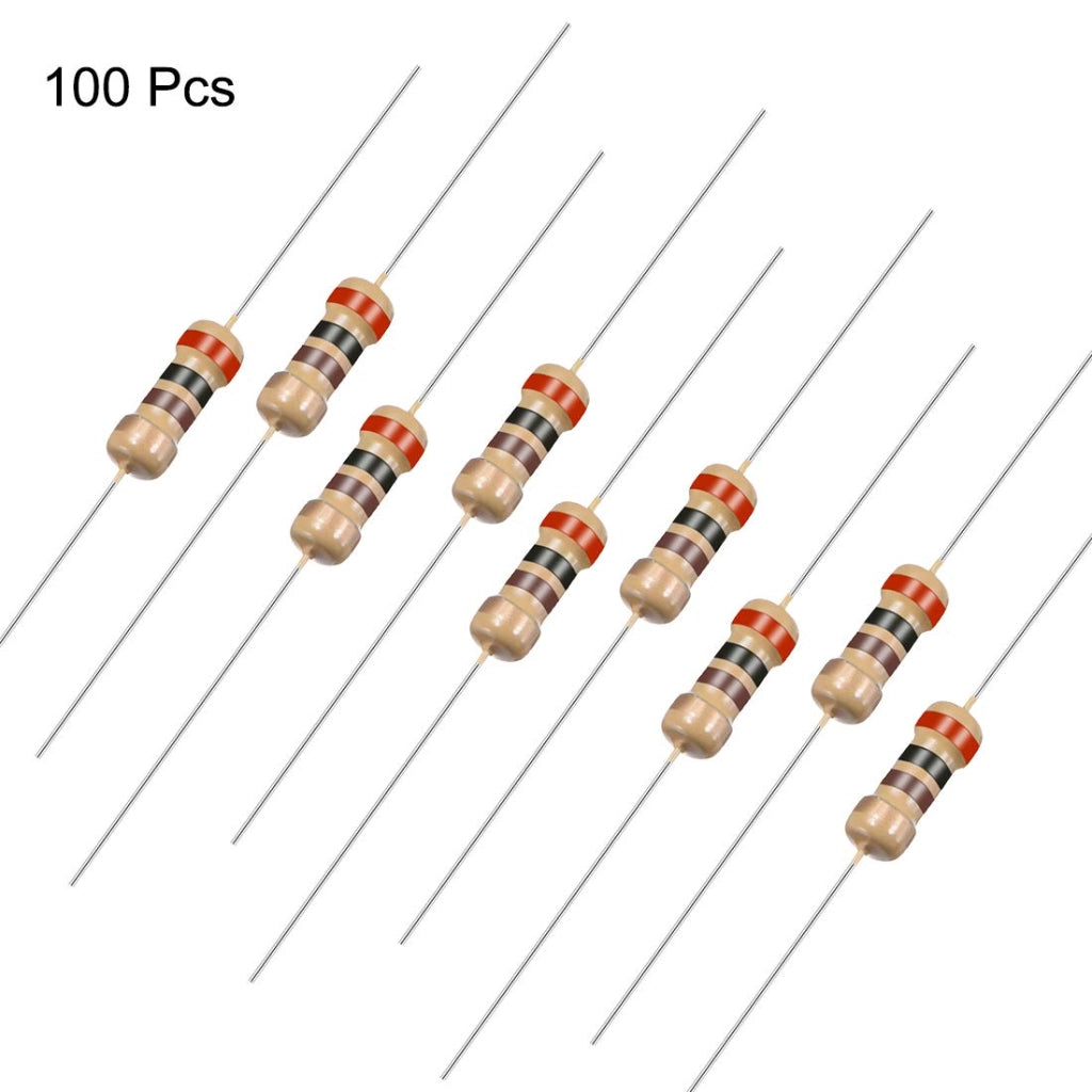 100 resistenze a strato di carbone, valore di 200 Ohm, potenza 0,25 W, tolleranza 5%