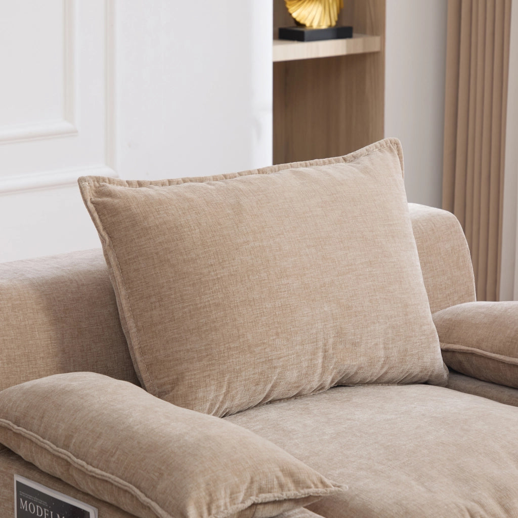 Poltrona chaise longue con portabicchiere; tasca laterale e 4 cuscini; senza montaggio; tessuto kaki chiaro