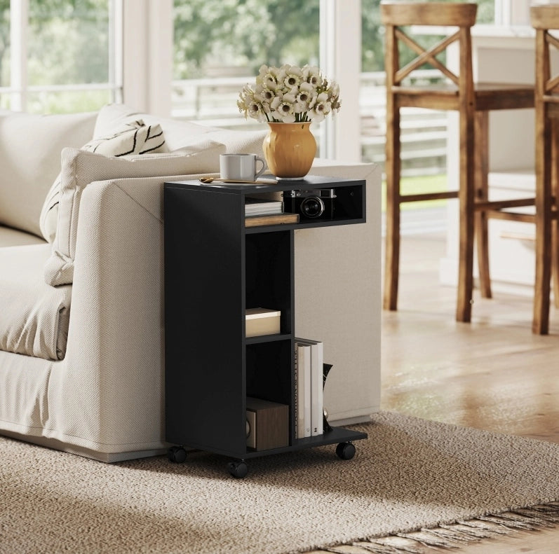 Carrello da servire a forma di C con 4 ruote e 3 ripiani, 40x30x69 cm, nero
