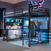 Letto a soppalco 140 × 200 cm con scrivania illuminazione led ricarica mdf e metallo nero