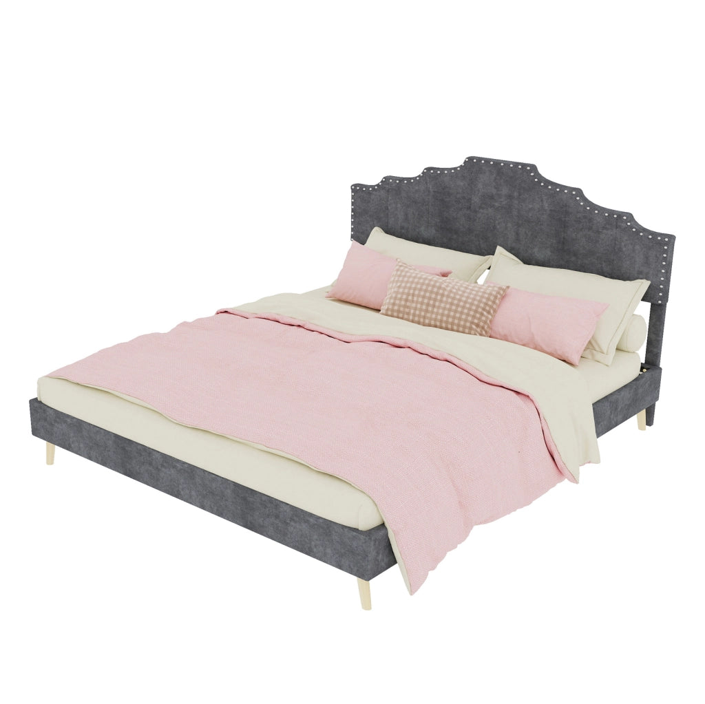 Letto moderno minimalista 160x200 cm con testiera morbida grigia e materasso incluso