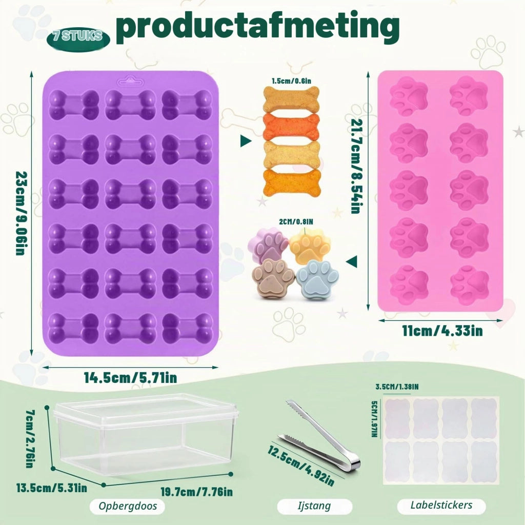 Set di 4 stampi in silicone per snack per cani, con scatola e pinza inclusi
