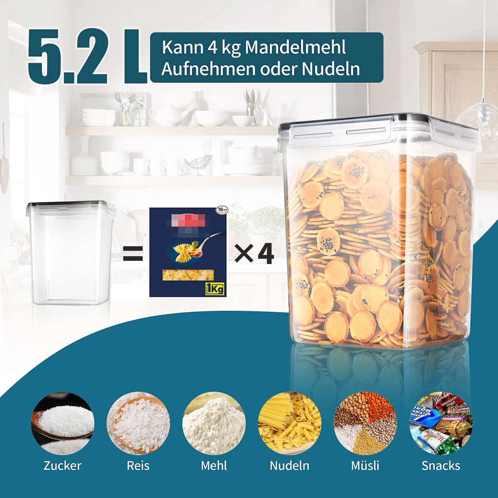 Contenitori per alimenti da 5,2 litri, set da 4, ermetici, senza BPA, con etichette