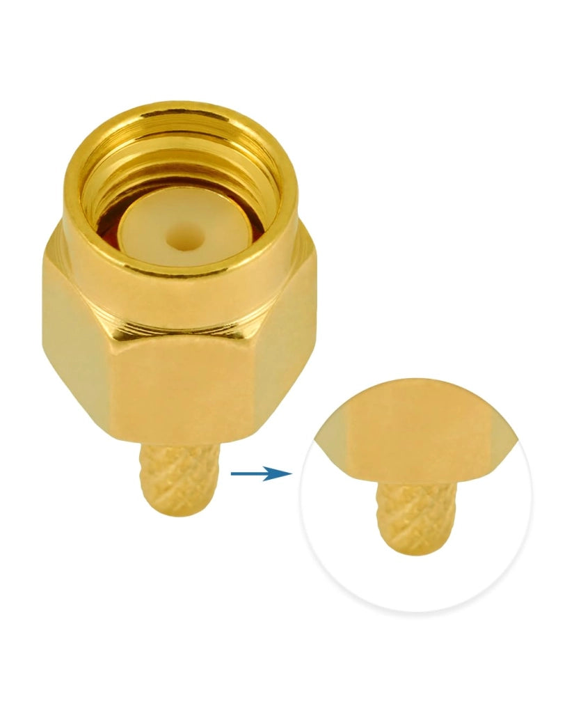 10 connettori RP-SMA maschio a crimpare, per cavi RG316 e RG174, impedenza 50 Ohm