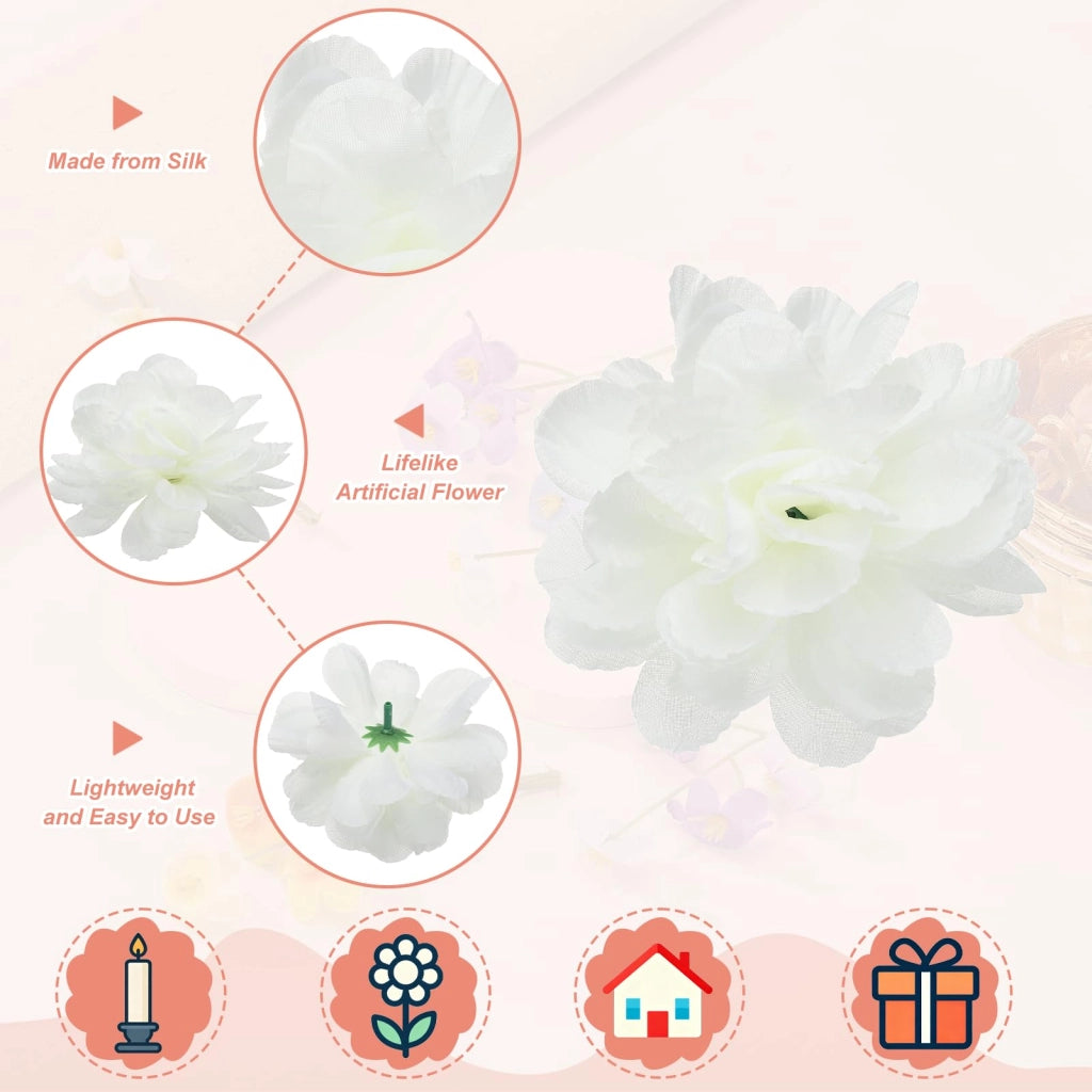 Fiori artificiali, 9,9 cm di altezza, confezione da 12 pezzi, colore bianco, adatti per galleggianti per candele