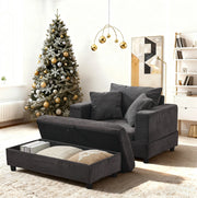 Chaise longue grigia in velluto a coste con vano contenitore