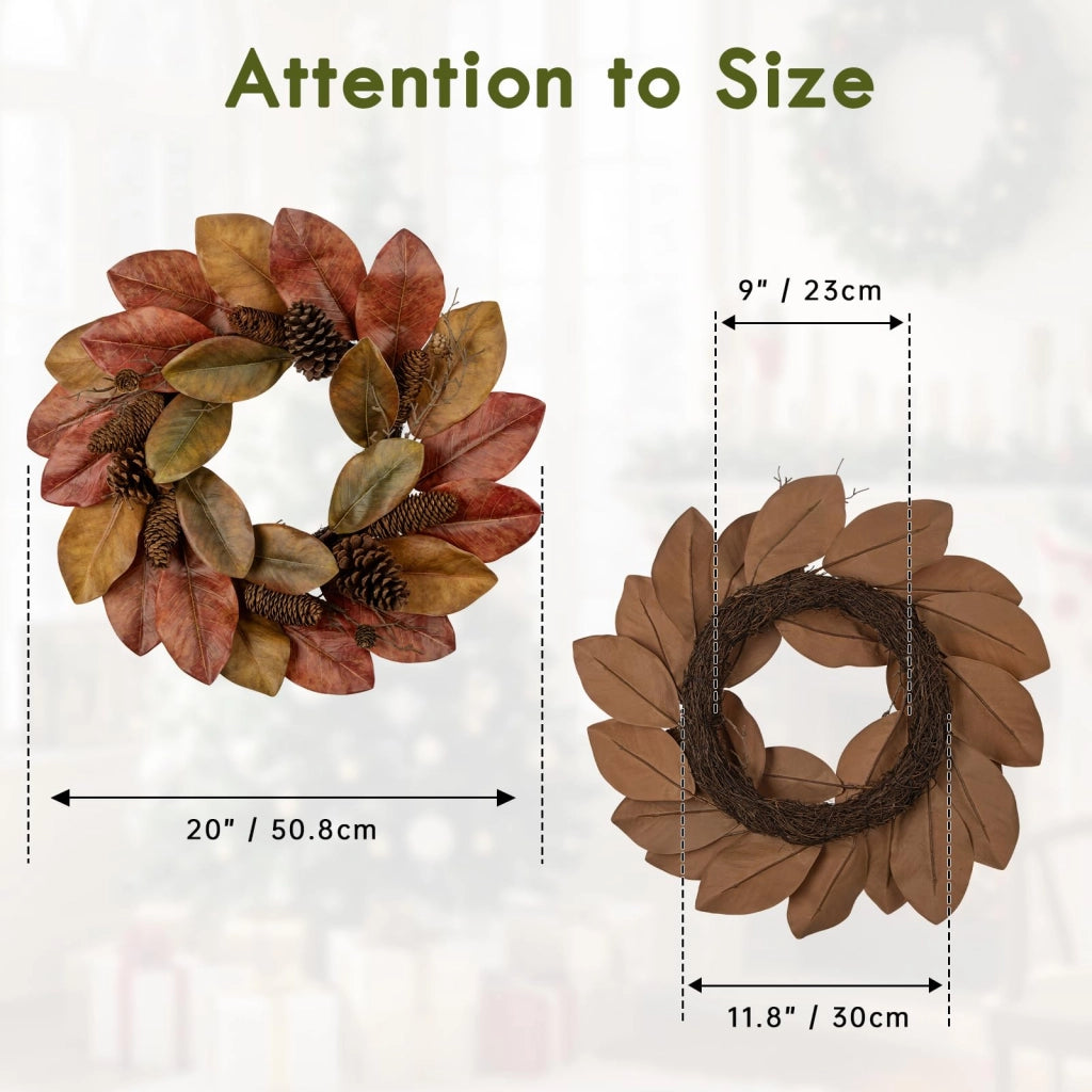 Corona autunnale artificiale di magnolia per porta d'ingresso, 50 cm