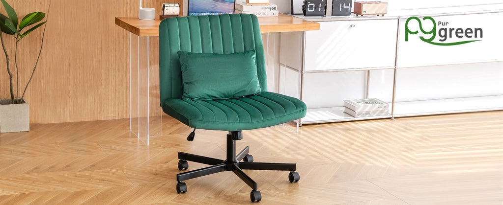 Sedia da ufficio ergonomica in tessuto verde, regolabile in altezza con ruote