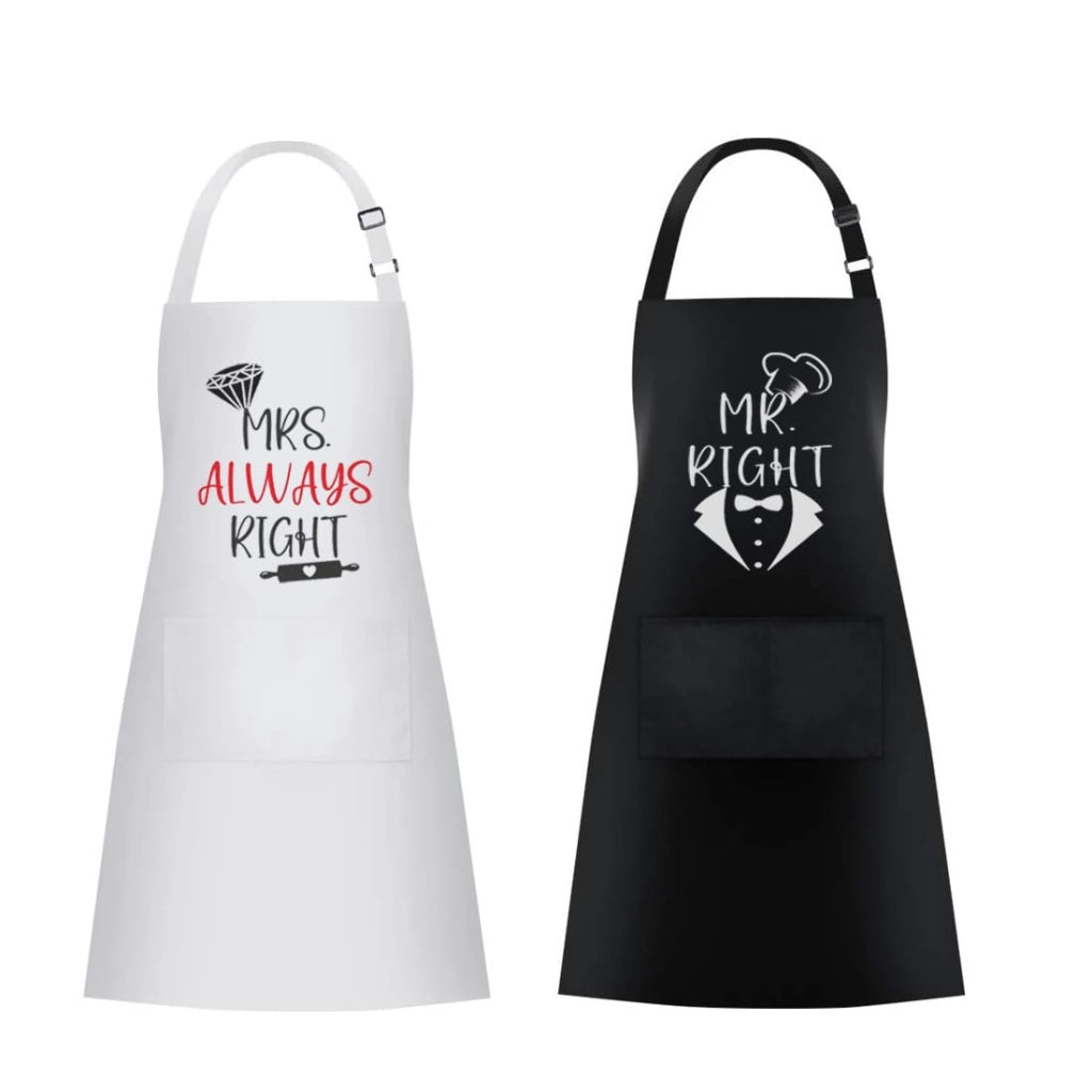 Grembiuli da cucina "Mr. & Mrs." per coppie, regolabili, con tasche, multicolore