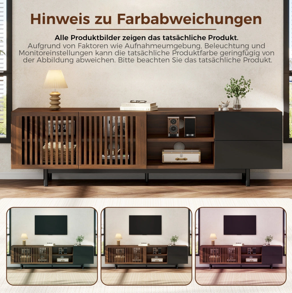 Mobile porta televisore 160 cm in MDF, finitura noce e nera