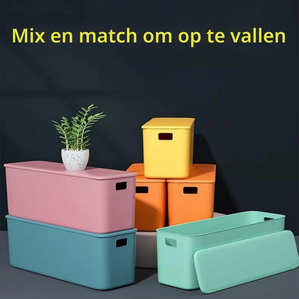 Set di 4 contenitori portaoggetti, in plastica, color viola, dimensioni 37x13x15 cm