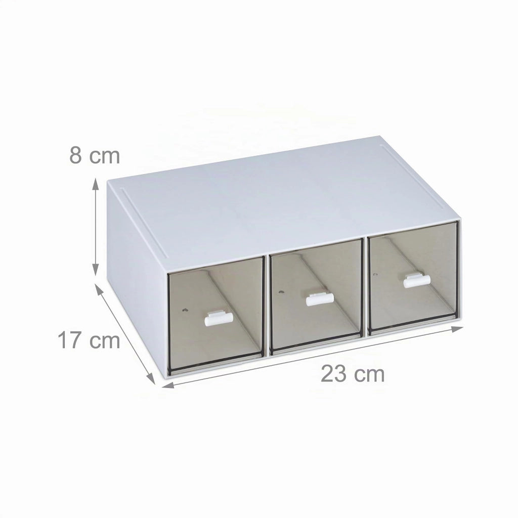 Contenitori portaoggetti con 3 scomparti, in plastica, bianchi/trasparenti