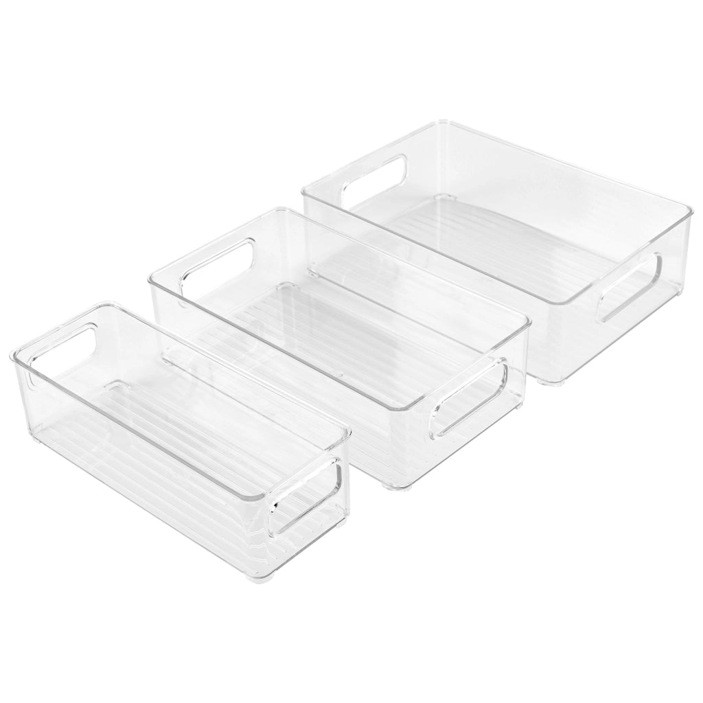Set di organizer per frigorifero, composto da 9 pezzi, impilabili, trasparenti, disponibili in 3 diverse dimensioni