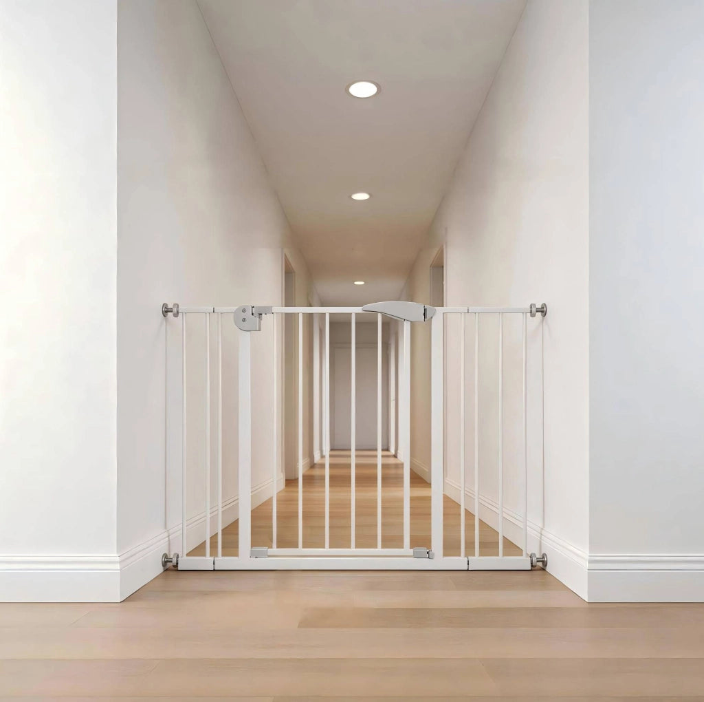 Cancelletto sicurezza bimbi e cani 75-115 cm h 76 cm, metallo bianco, senza foratura