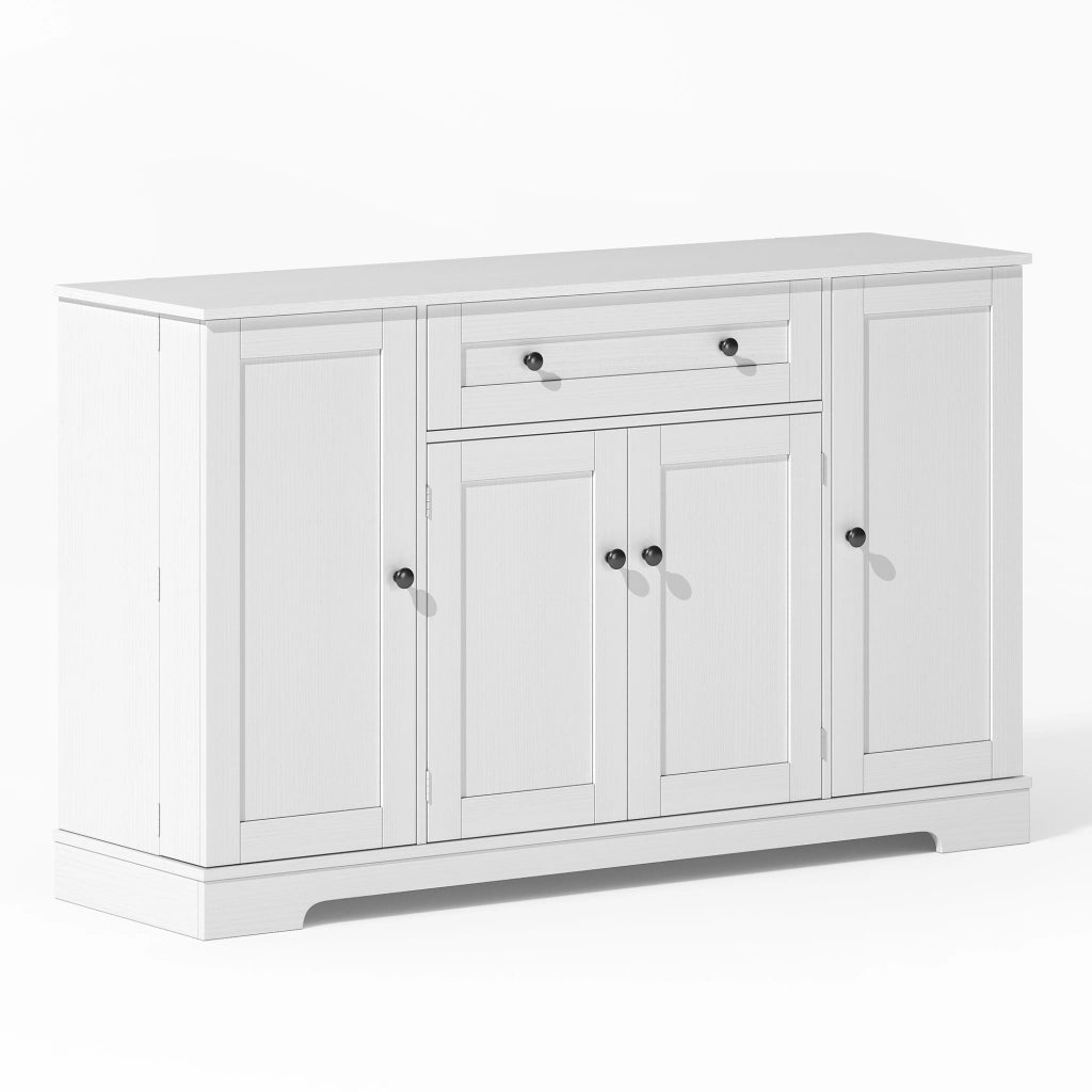 Credenza da cucina lunga 138 cm con cassetto vano a doppia anta e armadietti laterali in MDF bianco con antiribaltamento