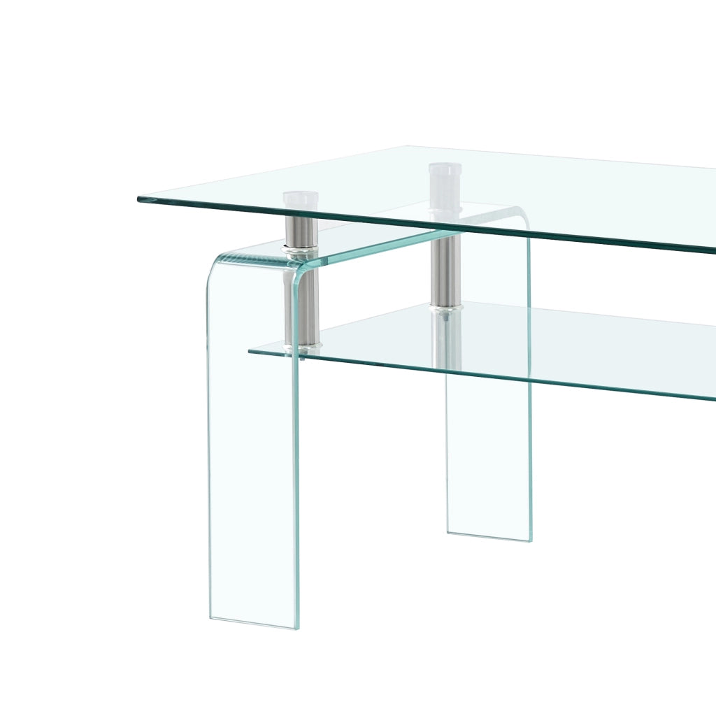 Tavolino da caffè in vetro temperato 100x55x45 cm trasparente a 2 ripiani