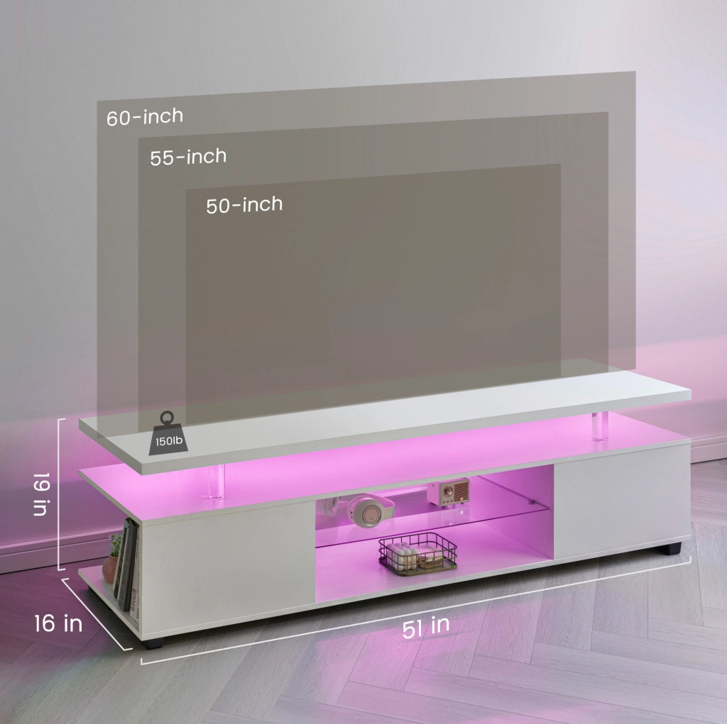 MOBILE PORTA TV con LED multicolore 143x52x17 cm bianco in MDF