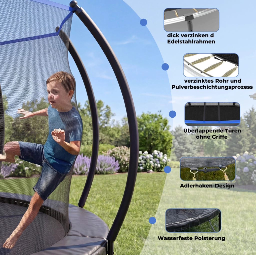 Trampolino da esterno 7,5 ft con rete di sicurezza, nero e blu
