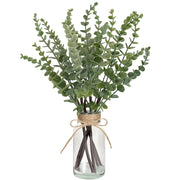 Ramo di eucalipto artificiale in vaso di vetro, 43 cm, colore verde
