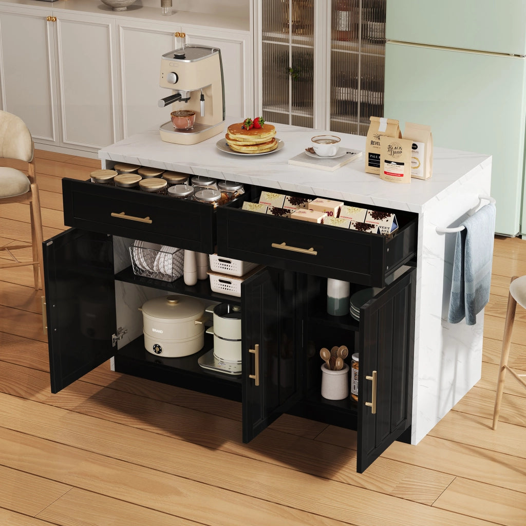 Isola cucina 120x60x91 cm con bancone; prese e USB; cassetti e ripiani regolabili; MDF nero