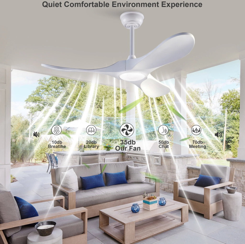 Ventilatore da soffitto bianco da 52 pollici con luce regolabile e telecomando