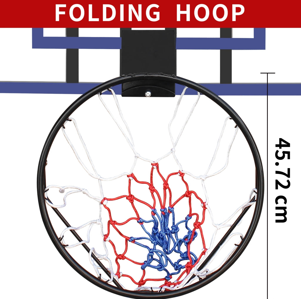 Canestro da basket da parete 112x72 cm nero e blu, per interno ed esterno
