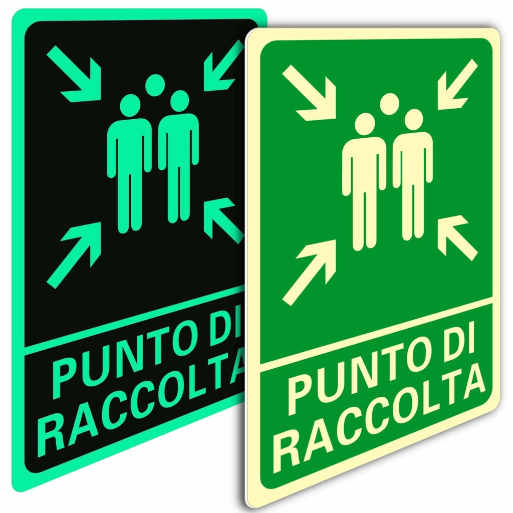 Set di 2 cartelli "Punto di raccolta", dimensioni 20x30 cm, in PVC fluorescenti