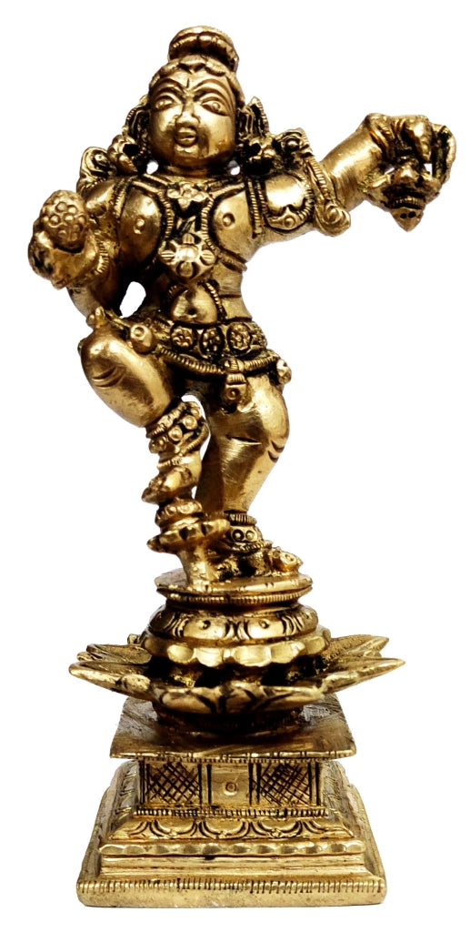 Statua in ottone raffigurante Krishna che danza, altezza 5 pollici, realizzata a mano