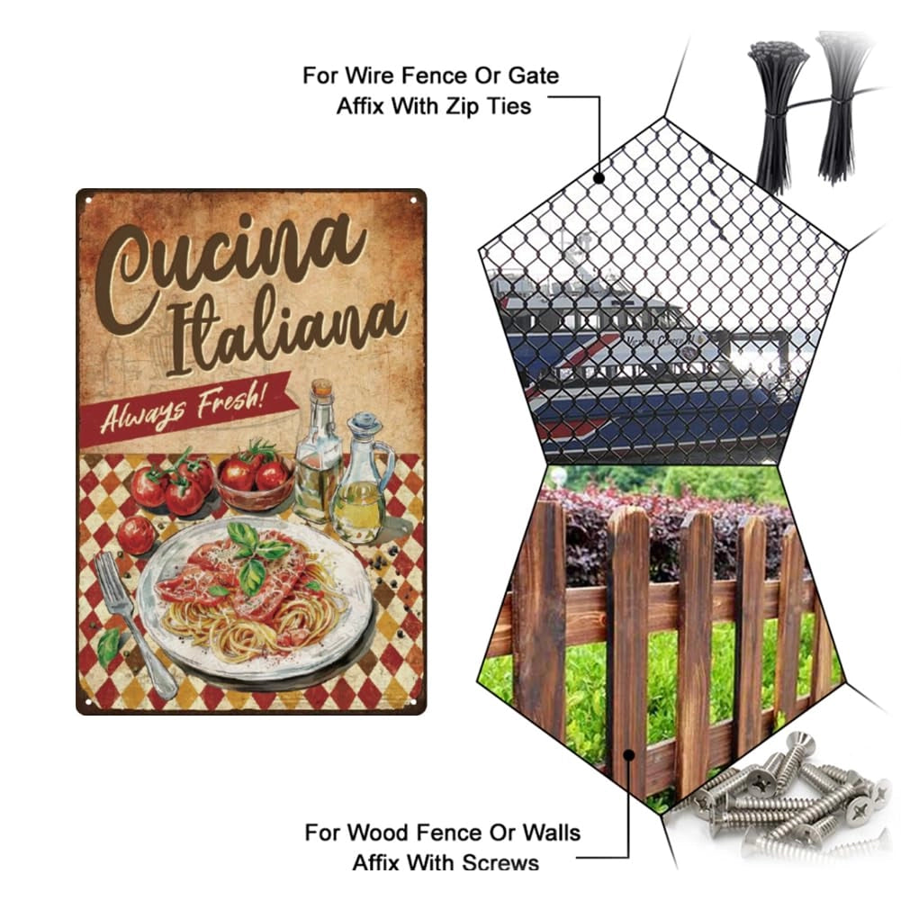 Targa in metallo "Spaghetti, cucina italiana", 20x30 cm, stile vintage