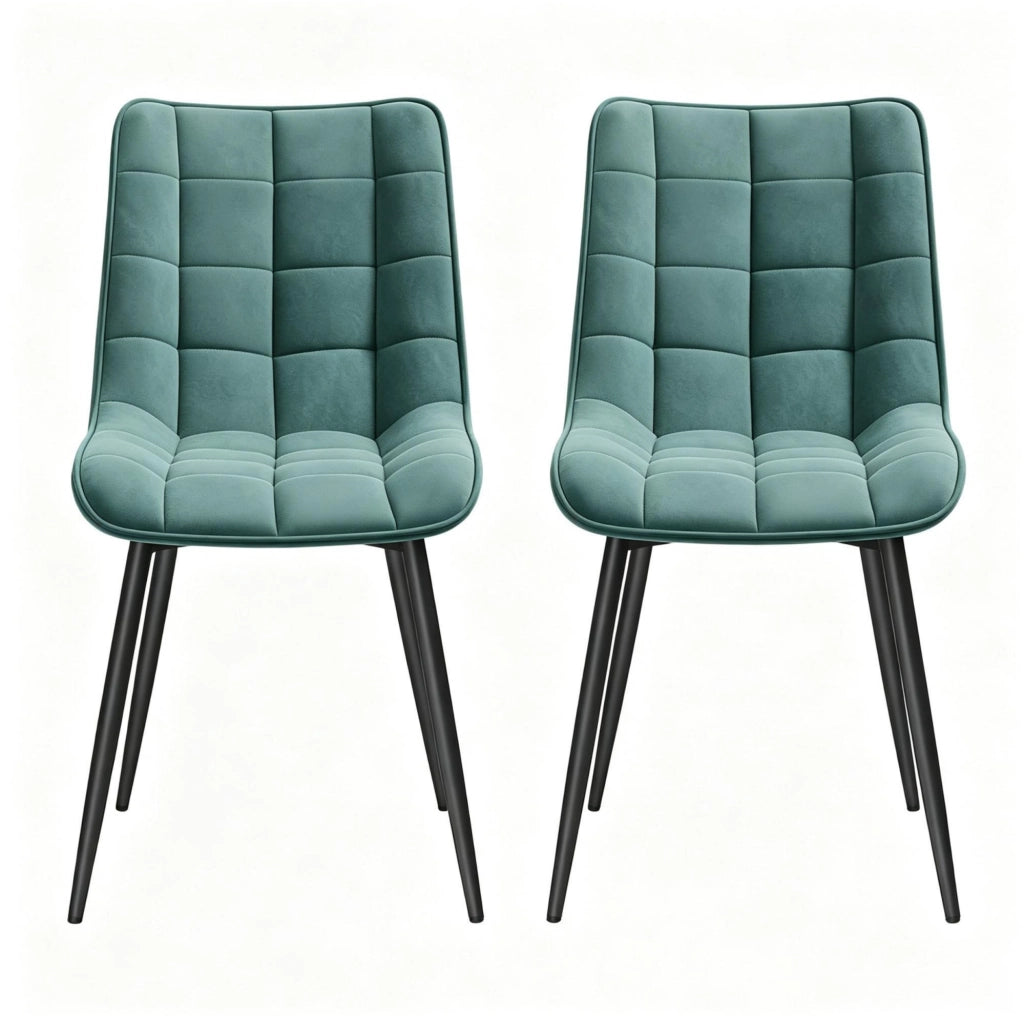 SEDIE Imbottite Set da 2 in Velluto Blu Petrolio con Gambe in Metallo