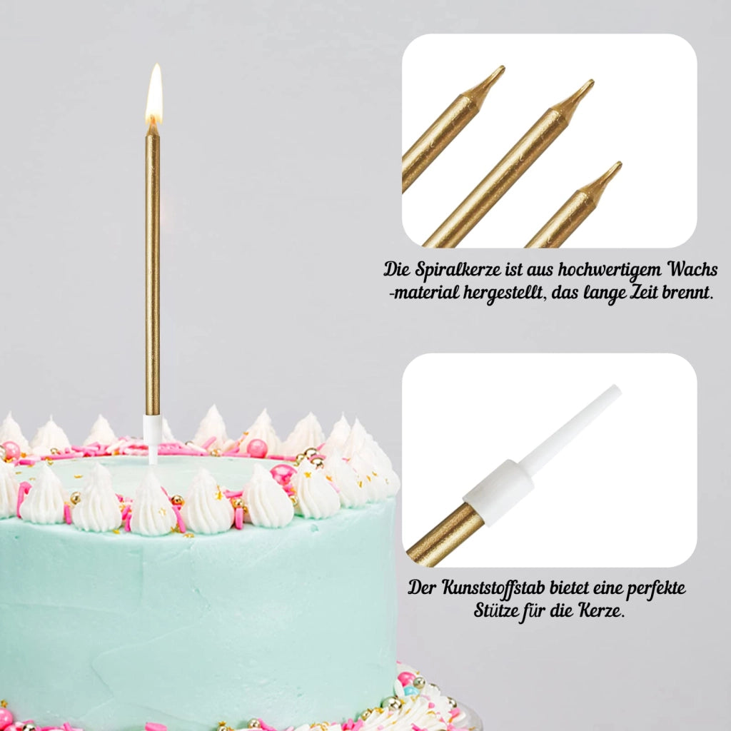 Candeline per torta di compleanno, 24 pezzi, sottili, lunghe, 14 cm, multicolore
