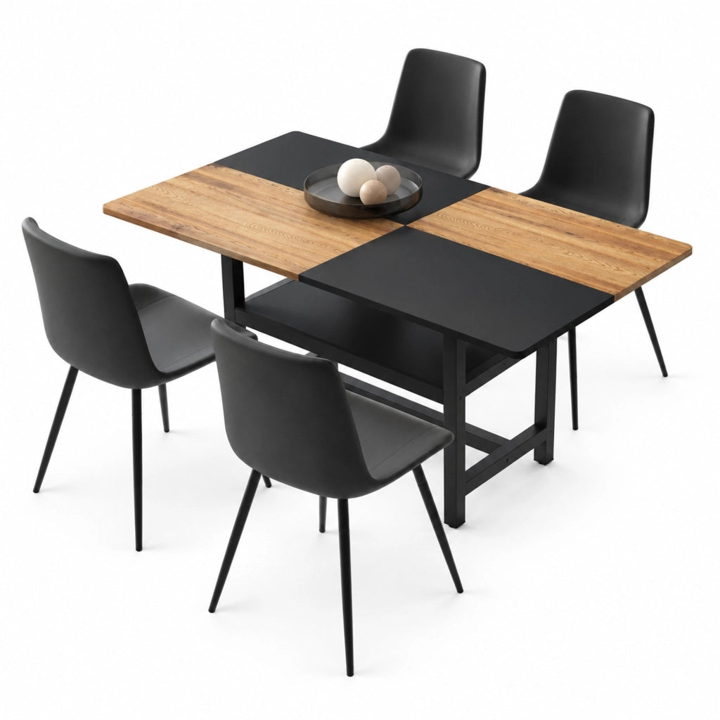 TAVOLO da pranzo 160 cm con 4 sedie, MDF e metallo, marrone e nero, set da 5 pezzi