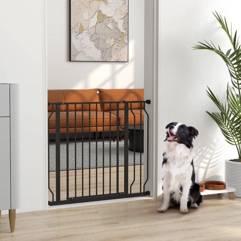 Cancello di sicurezza per cani 75-95 cm, h 76 cm, nero, montaggio a pressione