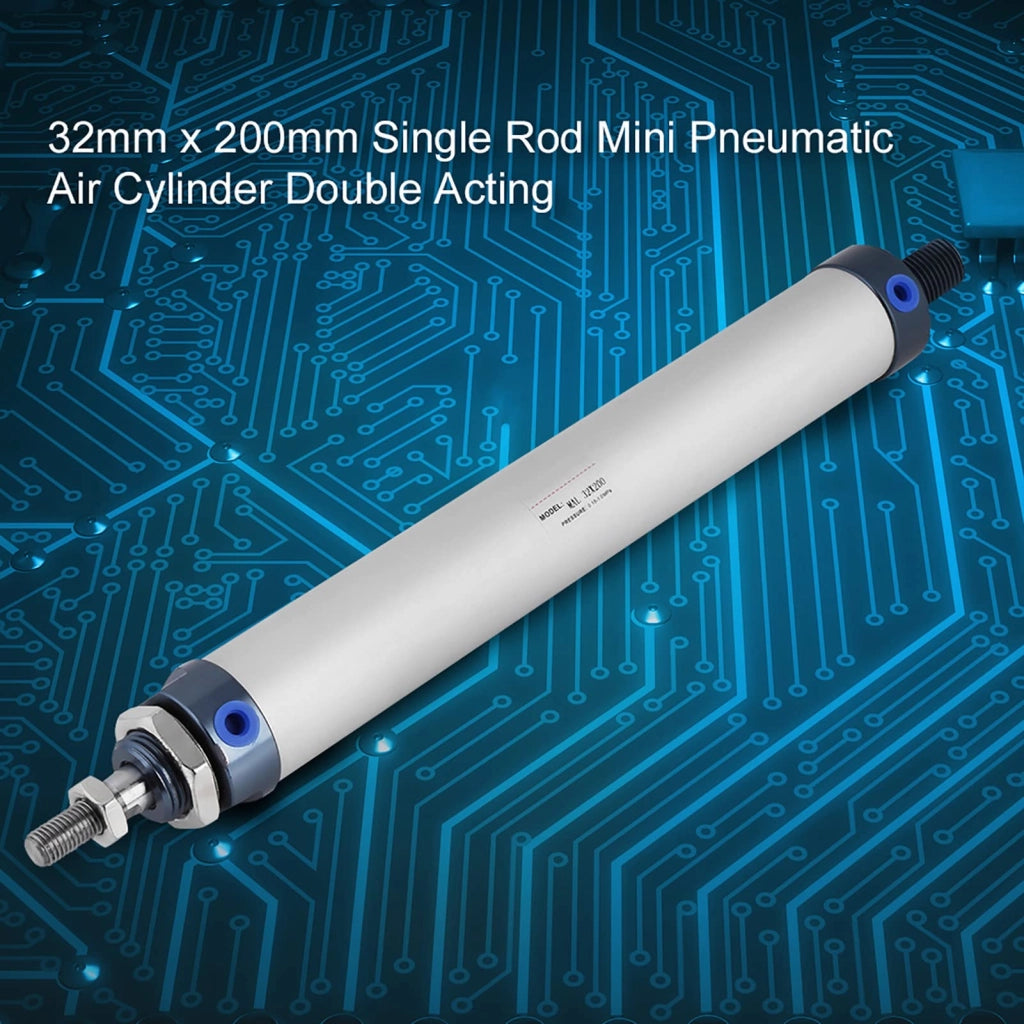 Cilindro pneumatico, 32x200 mm, a doppio effetto, in alluminio, 1,5 MPa