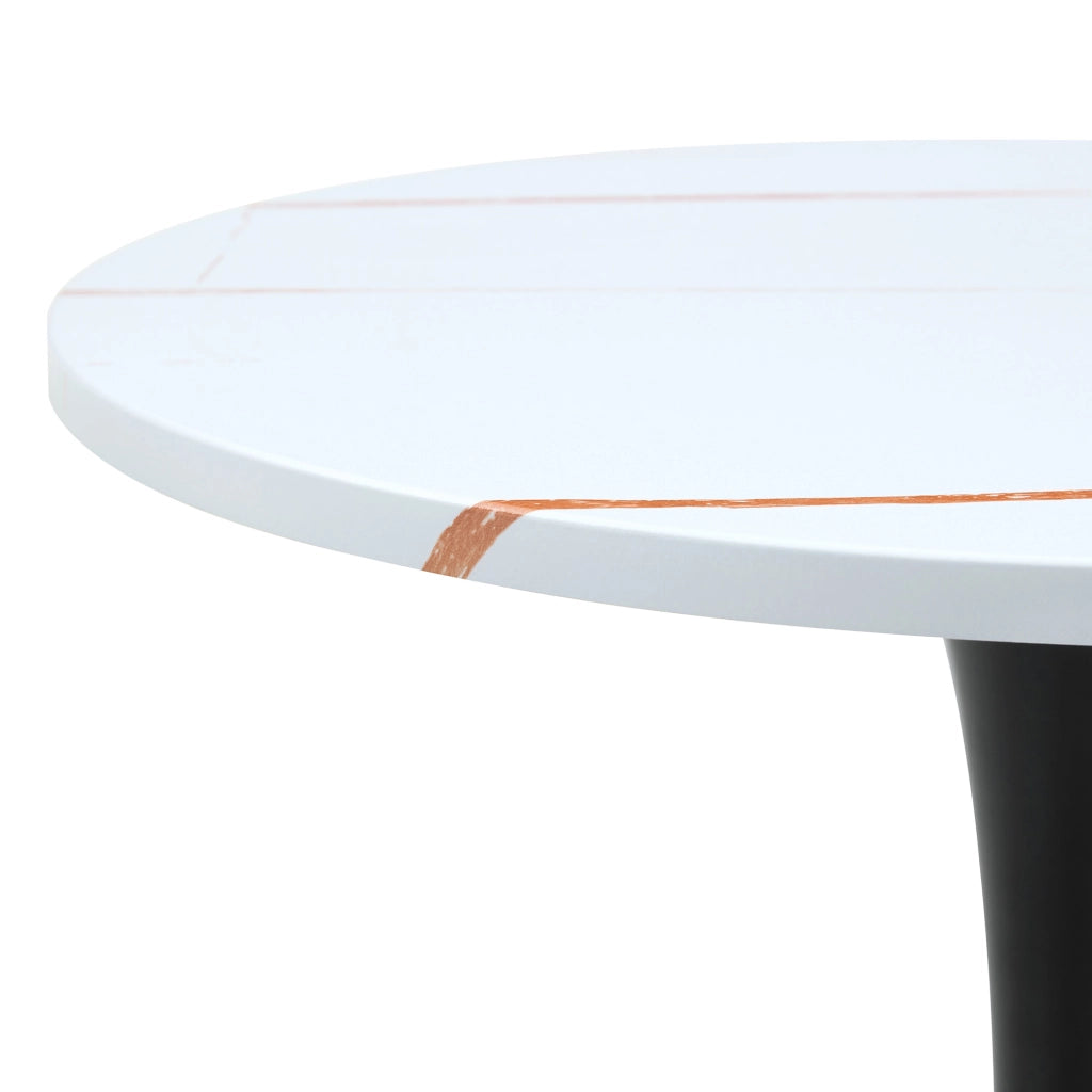 Tavolino da salotto rotondo in MDF e metallo bianco e nero con base centrale e piedini antiscivolo