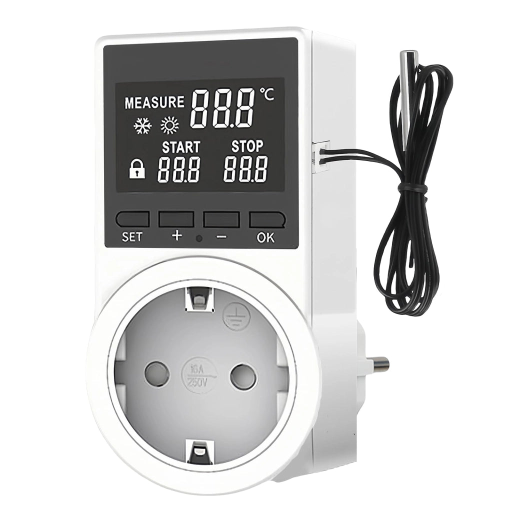 Termostato a 230 V, con display LCD, dotato di 2 sensori, per serre e acquari