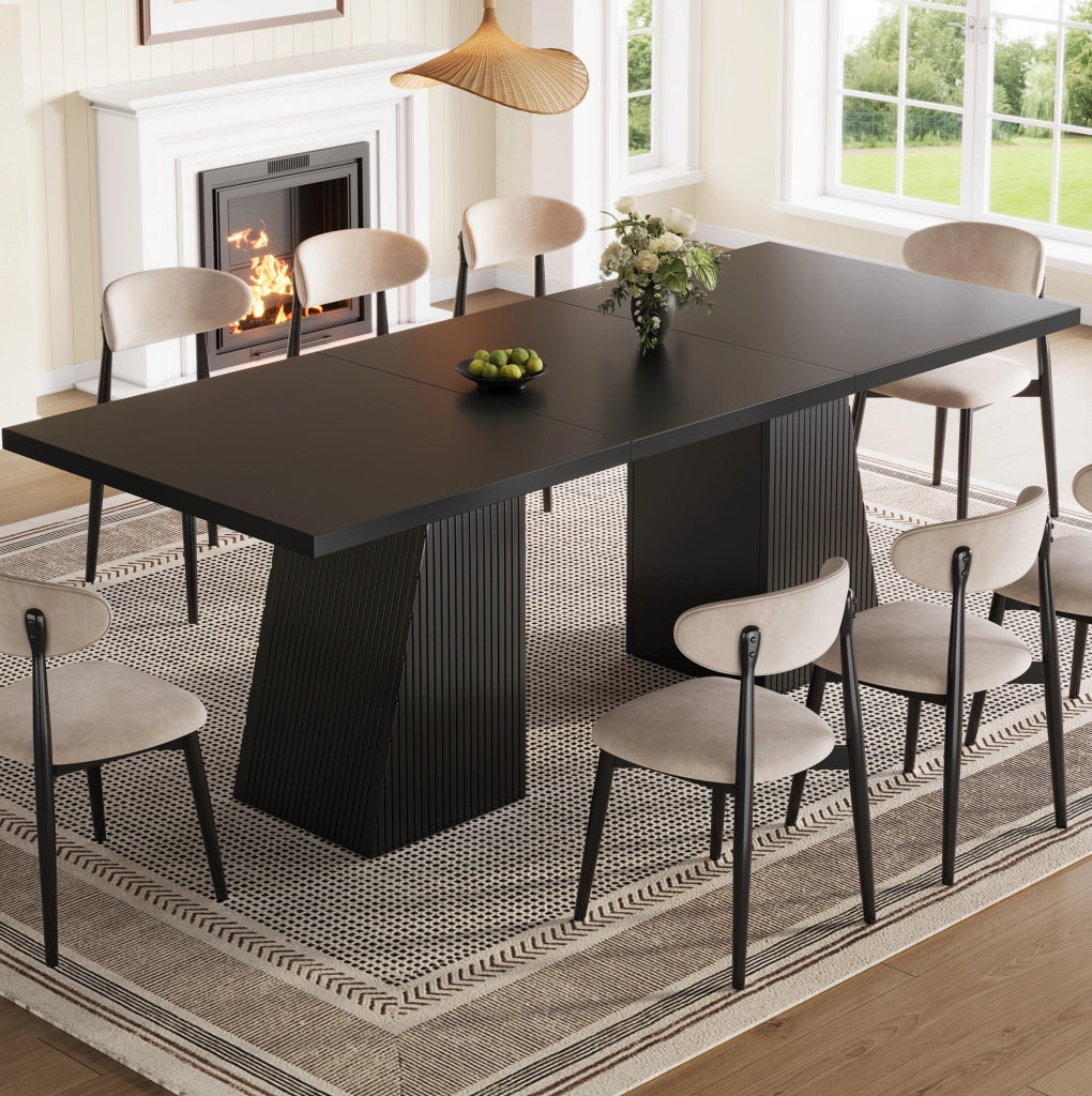 Tavolo da pranzo allungabile 120/160x80x76 cm in MDF/metallo nero; 46 posti