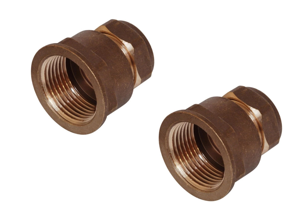 Raccordo a compressione in ottone, 15 mm x 3/4" BSP filettato interno, confezione da 2 pezzi.