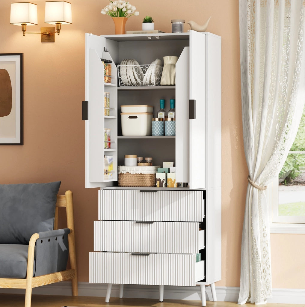 Armadio alto bianco con 2 ante e 3 cassetti, 75 × 35 × 180 cm