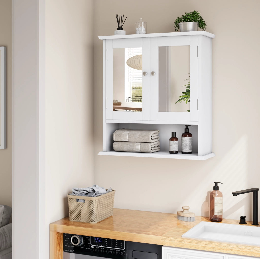 Mobiletto bagno con specchio 54,6 x 19,8 x 60 cm bianco in MDF da parete