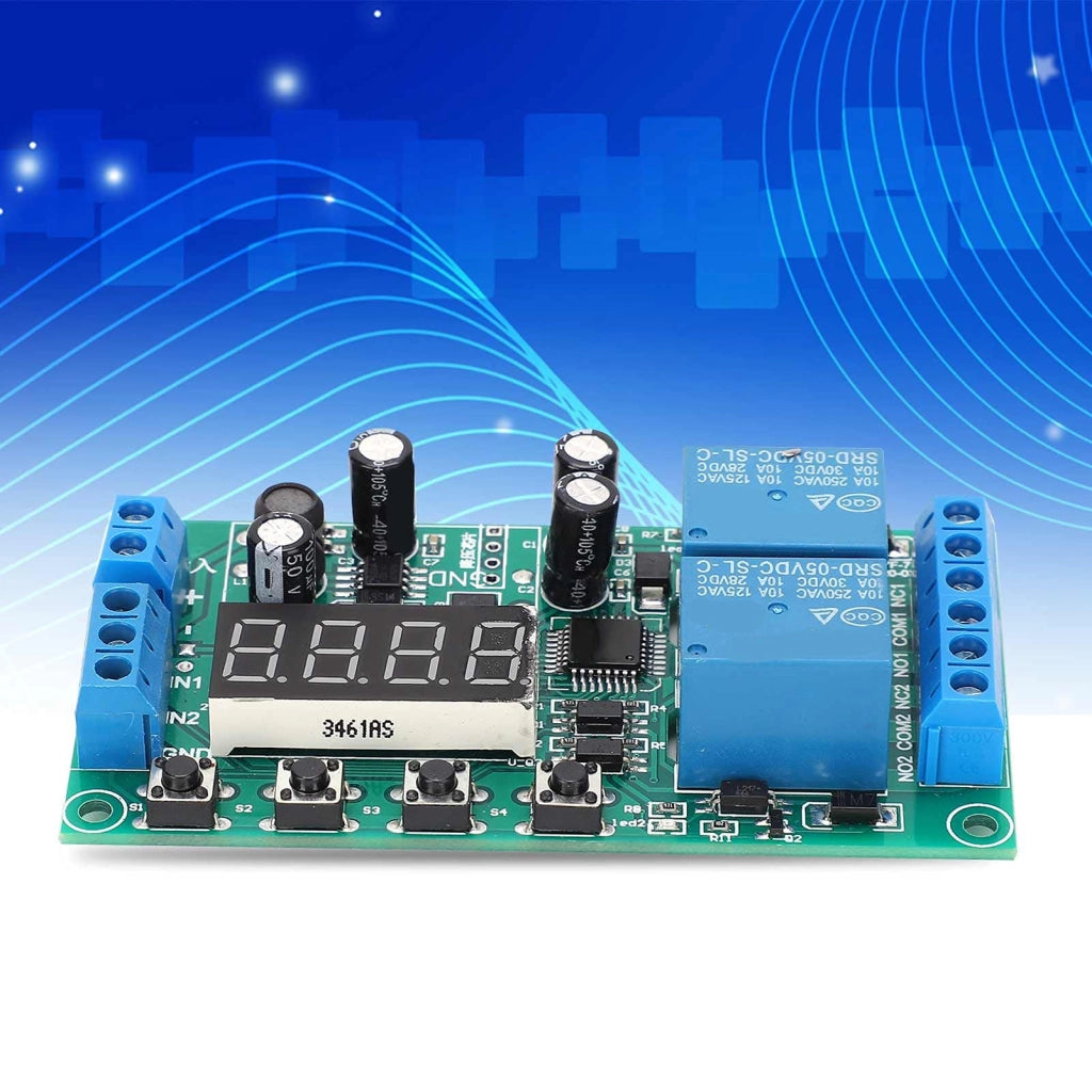 Modulo relè di ritardo a 2 canali, 7–30 V, con tempo di ritardo regolabile
